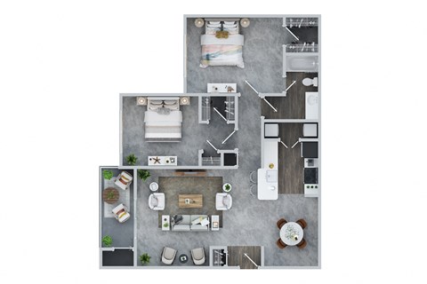 Floor plan for 2 beds, 1 bath, 1097 sqft
